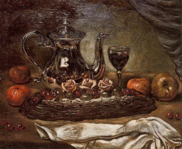 Still life Painting - silver teapot and cake on a plate Giorgio de Chirico still life Impressionist